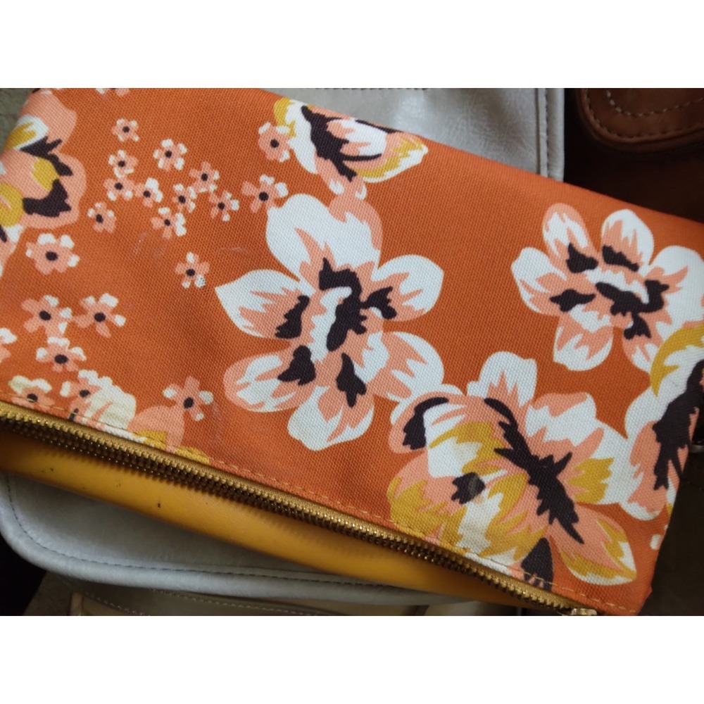 Rachel Pally Women's Yellow Orange Floral Fold over Clutch Handbag Purse